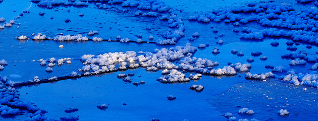 Ice Crystals Formed on Frozen River Water Wilderness Patters of Nature