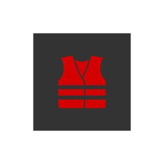 Safety reflective vest icon sign flat style design vector illustration. Red colored fluorescent security safety work jacket 