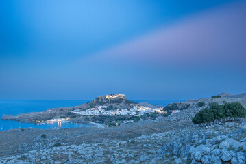 greece rhodes island lindos ruined Saint George chapel and old town
