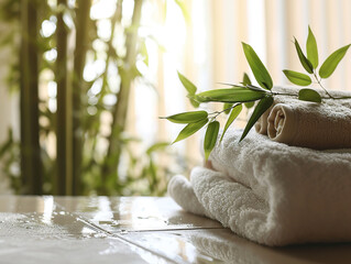 Spa still life with bamboo and towels