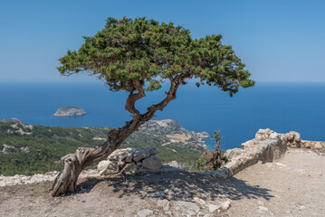 greece rhodes island lindos ruined Saint George chapel and old town