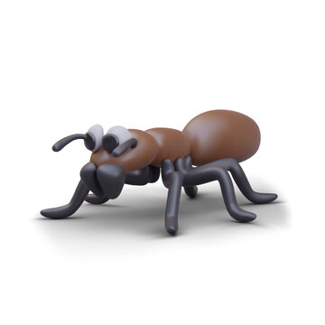 Brown ant, side view. Hardworking useful insect. Color character for web application, site, game. Symbol of hard work. Illustration for children zoology