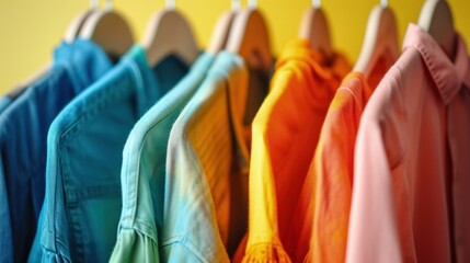 A Rainbow of Colorful Shirts Hanging on a Rack