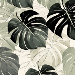 Tropical print, monstera leaves,  vector, AI generated art