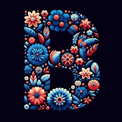Flower font letter B. AI generated illustration