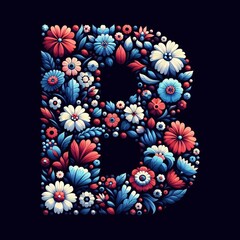Flower font letter B. AI generated illustration