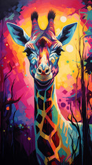 Neon Giraffe looks on