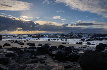 View of Benares beach during sunrise on the south coast of Mauritius island	
