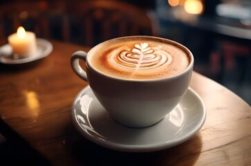 A Cup of hot cappuccino on the table