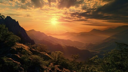 Sunset Over Majestic Mountain Range