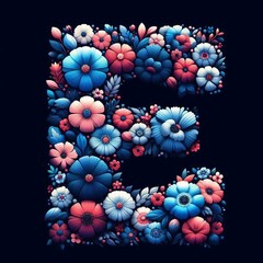 Flower font letter E. AI generated illustration
