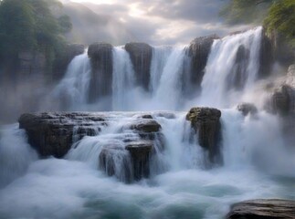 Fototapeta premium Waterfall in the mountains. Generative AI.