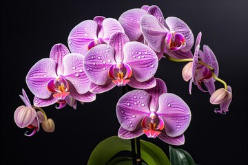 Pink and purple orchid flowers isolated on a black background