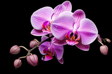 Obraz premium Pink and purple orchid flowers isolated on a black background