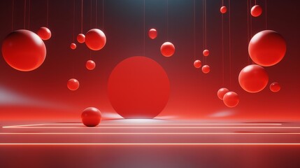 abstract background with red balls and circles, geometric shapes