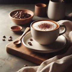 Obraz premium Cup of cappuccino on the table. AI generated illustration