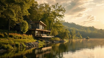 Fototapeta na wymiar A Beautiful Lakeside Home