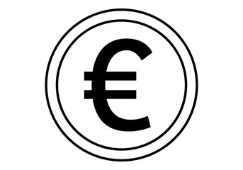 Obraz premium Icono negro de moneda de euro en fondo blanco.