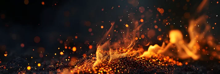 Zelfklevend Fotobehang Halloween Witch . Fire embers particles over black background. Fire sparks background. Abstract dark glitter fire particles lights. © Prasanth