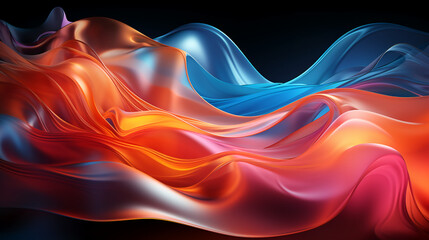 abstract colorful glowing wavy perspective with fractals and curves background 16:9 widescreen wallpapers - obrazy, fototapety, plakaty