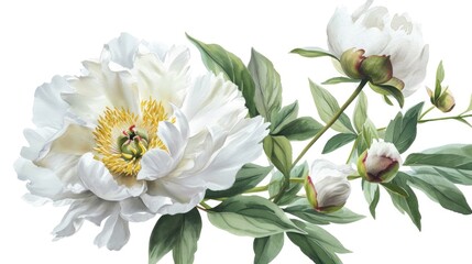Fototapeta premium white peony, isolated on clean white background