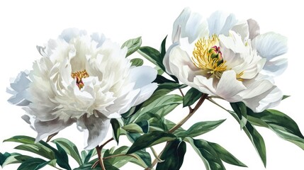 white peony, isolated on clean white background