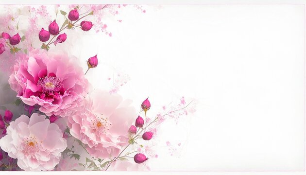  Background with white card, wild rose flowers and space for text