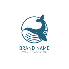 ILLUSTRATION OF A blue whale jumping out of the water. A blue whale logo