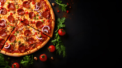 Pizza on the left side, blank space background