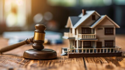 Judge auction and real estate concept. Law hammer and house model. Real estate law. Taxes and profits invested in real estate and home purchase. - obrazy, fototapety, plakaty