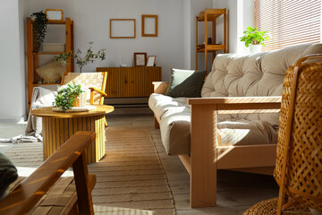 Interior of living room with sofa and coffee table