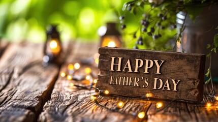 Naklejka na ściany i meble A photo of the text HAPPY FATHERS DAY written on a wooden background.