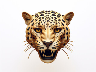 Frontal 3D Leopard Head illustration  on white background. 