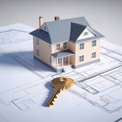 the house model and the house key are on the building plan, the construction plan is a turnkey house,