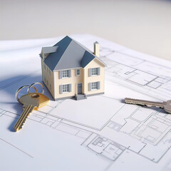 the house model and the house key are on the building plan, the construction plan is a turnkey house,