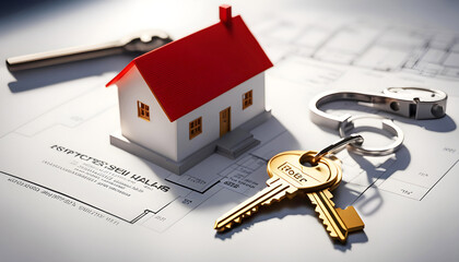 the house model and the house key are on the building plan, the construction plan is a turnkey house,