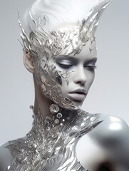 Sophisticated Elegance: Grey and Silver Fashion Model Portrait
