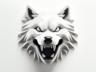 Wolf Head 3D design isolated in white. 
