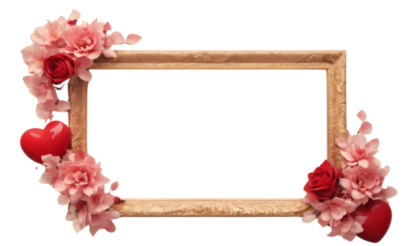 Frame with  flowers  isolated on transparent background, For design for, Mother's day, Valentine day, template picture, card, text, png.