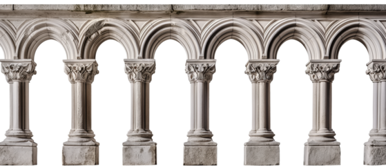 Ancient arches, columns, windows and apertures, Elements of architecture of buildings isolated on a white transparent background, png