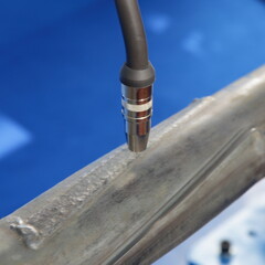 Accuracy seam when automatic pipes MIG MAG welding technology closeup