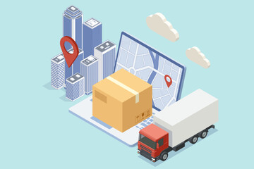 Isometric Logistics and Delivery. Free, Express, Home or Fast delivery. Delivery company. Delivery home and office. City logistics.