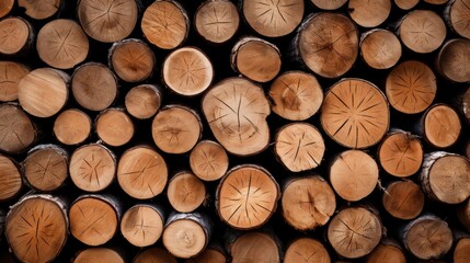 Cut wooden logs in stack with visible grain texture