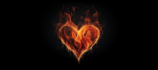 A burning heart on a black background