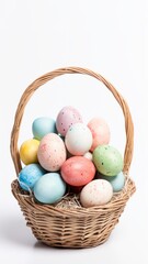 Fototapeta premium Easter eggs in a basket on a white background