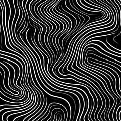 Seamless Geometric Line Illusion on Black Background. Hypnotic Waves Pattern in Monochrome