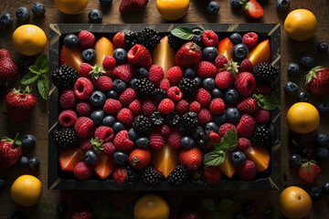 Colorful berries within a bento box - obrazy, fototapety, plakaty