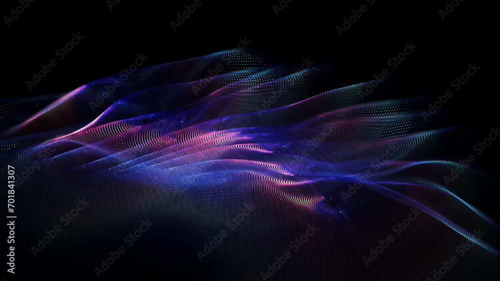 Fototapete Audio wave technology background. Data technology abstract futuristic illustration. Connecting dots and lines on dark background. Big data visualization .