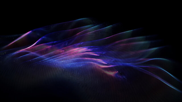 Audio wave technology background. Data technology abstract futuristic illustration. Connecting dots and lines on dark background. Big data visualization .