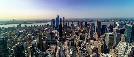 Panoramic photo of the New York skyline, with aerial views of the Big Apple from the Empire State...